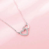 Sterling Silver Zircon Double Heart Pendant Necklace Girl Gift