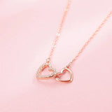 Sterling Silver Zircon Double Heart Pendant Necklace Girl Gift