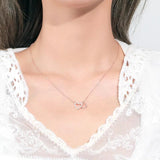 Sterling Silver Zircon Double Heart Pendant Necklace Girl Gift
