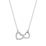 Sterling Silver Zircon Double Heart Pendant Necklace Girl Gift