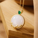 Silver Inlaid Hetian Chalcedony Pendant Necklace Chinese Retro Women's Jewelry