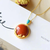 Silver Inlaid Hetian Chalcedony Pendant Necklace Chinese Retro Women's Jewelry