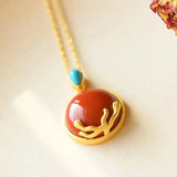 Silver Inlaid Hetian Chalcedony Pendant Necklace Chinese Retro Women's Jewelry