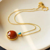 Silver Inlaid Hetian Chalcedony Pendant Necklace Chinese Retro Women's Jewelry