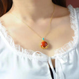 Silver Inlaid Hetian Chalcedony Pendant Necklace Chinese Retro Women's Jewelry