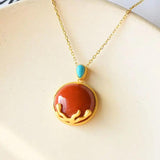 Silver Inlaid Hetian Chalcedony Pendant Necklace Chinese Retro Women's Jewelry