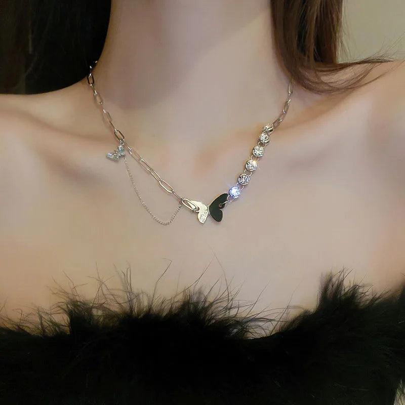 925 Silver Hip-hop Butterfly Necklace with CZ