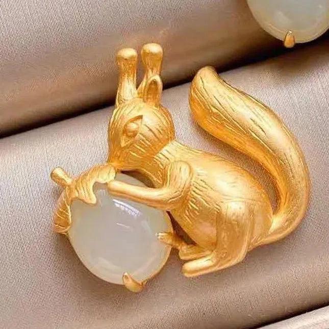 Silver Inlaid Hetian Chalcedony Squirrel Charm Necklace