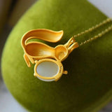 Silver Inlaid Hetian Chalcedony Squirrel Charm Necklace