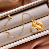 Silver Inlaid Hetian Chalcedony Squirrel Charm Necklace