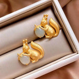 Silver Inlaid Hetian Chalcedony Squirrel Charm Necklace