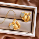 Silver Inlaid Hetian Chalcedony Squirrel Charm Necklace