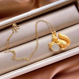Silver Inlaid Hetian Chalcedony Squirrel Charm Necklace