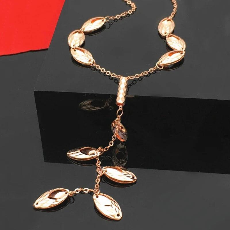 Purple Plated 14K Rose Chain Necklace Tassel Pendant Wedding Party Women Jewelry