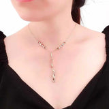 Purple Plated 14K Rose Chain Necklace Tassel Pendant Wedding Party Women Jewelry