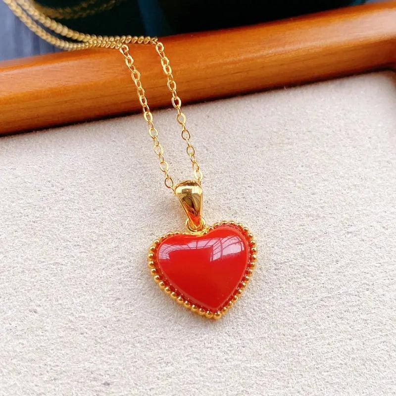 Enamel Heart Pendant Necklace - Romantic Women's Charm Jewelry