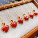Enamel Heart Pendant Necklace - Romantic Women's Charm Jewelry