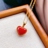 Enamel Heart Pendant Necklace - Romantic Women's Charm Jewelry