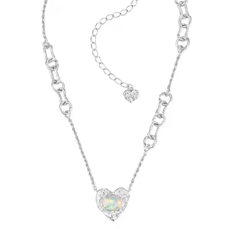 925 Silver Texture Heart Zircon Necklace Light Party Jewelry