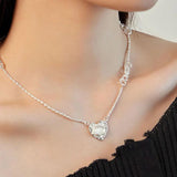 925 Silver Texture Heart Zircon Necklace Light Party Jewelry