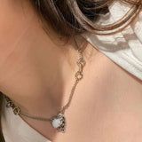 925 Silver Texture Heart Zircon Necklace Light Party Jewelry