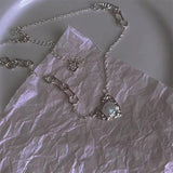 925 Silver Texture Heart Zircon Necklace Light Party Jewelry