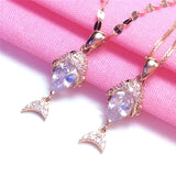 Rose Goldfish Pendant Necklace Crystal Charm Wedding Jewelry