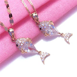 Rose Goldfish Pendant Necklace Crystal Charm Wedding Jewelry