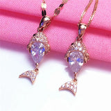 Rose Goldfish Pendant Necklace Crystal Charm Wedding Jewelry