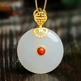 Silver & Baitian Jade Round Pendant - Chinese Palace Women's Jewelry
