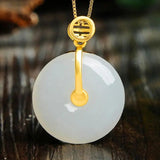 Silver & Baitian Jade Round Pendant - Chinese Palace Women's Jewelry