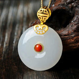 Silver & Baitian Jade Round Pendant - Chinese Palace Women's Jewelry
