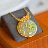 Jade Round Pendant Silver Enamel Necklace Jewelry