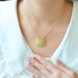 Jade Round Pendant Silver Enamel Necklace Jewelry