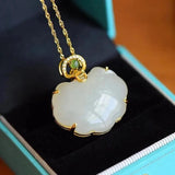 Hetian Jade Cloud Peace Lock Necklace Pendant Chinese Charm Ladies Jewelry