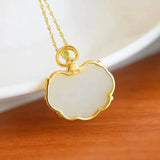 Hetian Jade Cloud Peace Lock Necklace Pendant Chinese Charm Ladies Jewelry