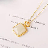 Silver Inlaid Hetian Jade Pendant Necklace Chinese Retro Charm Jewelry