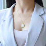 Silver Inlaid Hetian Jade Pendant Necklace Chinese Retro Charm Jewelry