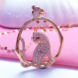 Geometric Purple Crystal Pendant Charm Necklace 14K Rose Plated Jewelry