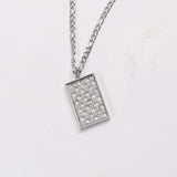 Zircon Pendant Necklace Stainless Steel Square Checkerboard Tarnish Necklace