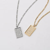 Zircon Pendant Necklace Stainless Steel Square Checkerboard Tarnish Necklace
