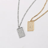 Zircon Pendant Necklace Stainless Steel Square Checkerboard Tarnish Necklace