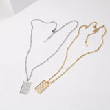 Zircon Pendant Necklace Stainless Steel Square Checkerboard Tarnish Necklace