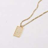 Zircon Pendant Necklace Stainless Steel Square Checkerboard Tarnish Necklace