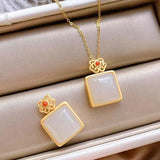 Silver Inlaid Hotan Jade Square Pendant Necklace Retro Noble Charm Jewelry