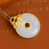 Hetian Jade Ring Pendant Necklace Charm Silver Jewelry