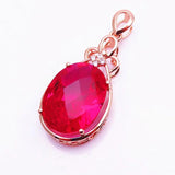 14K Rose Necklace Ruby Water Drop Pendant Crystal Jewelry