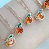 925 Silver Gemstone Orange Fruits Necklace Pendant Chain