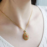 Natural Hetian Jade Flower Necklace Ancient Craft Pendant Palace Ladies