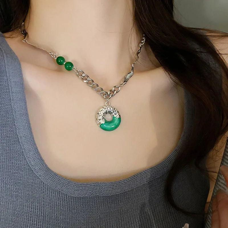Chinese Style Jade Pendant Women Necklace Irregular Personality Temperament